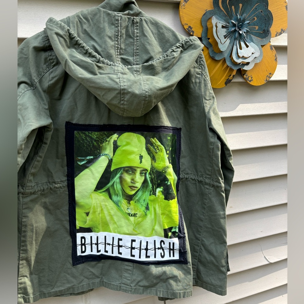 Billie Eilish upcycled zip up jacket with hood